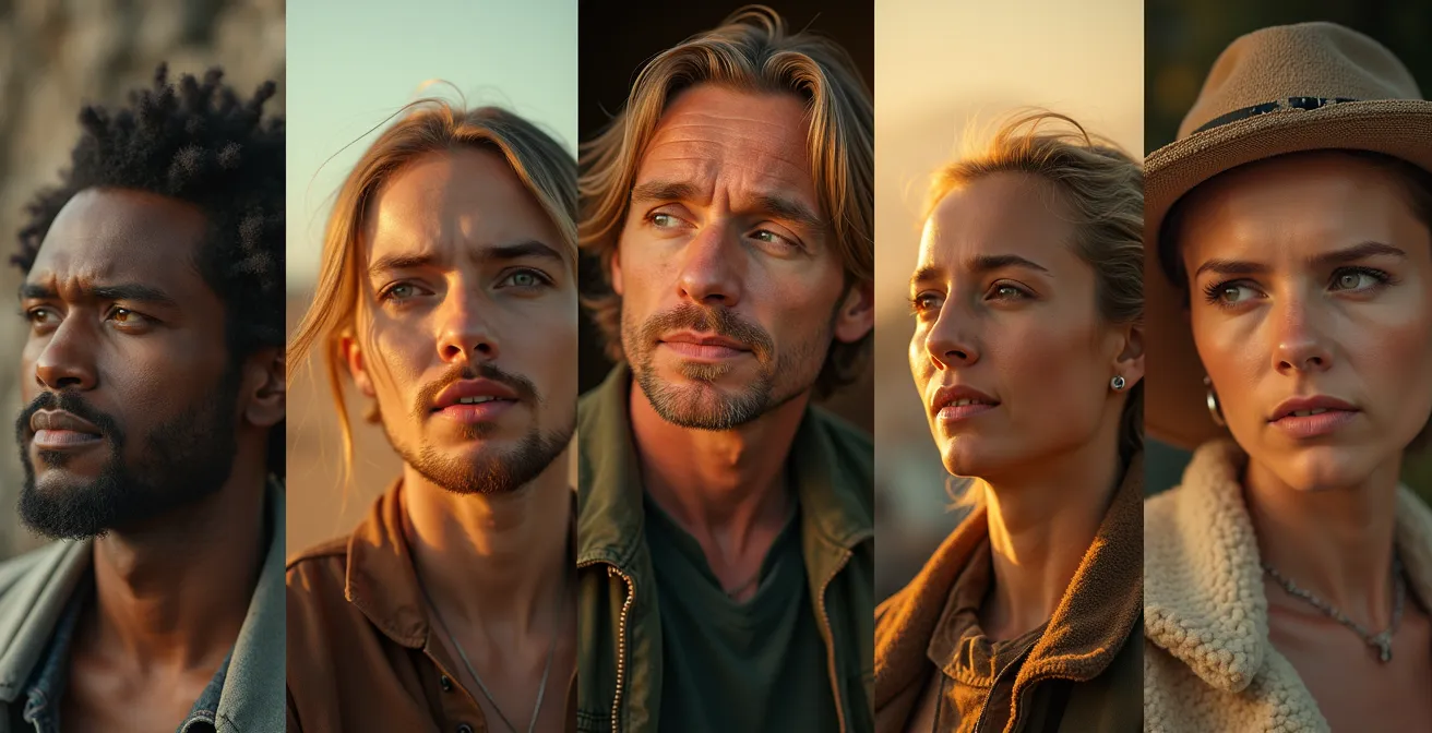 Illustration représentant un collage de scènes cinématographiques emblématiques de différentes régions francophones, incluant la France, le Québec, l'Afrique et la Belgique.