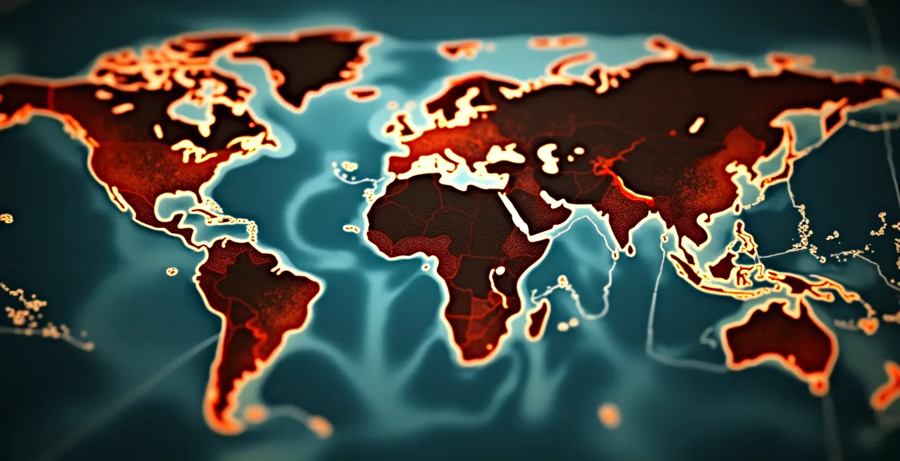 Illustration montrant une carte du monde cinématographique avec des repères symbolisant des différents genres et mouvements à découvrir par région