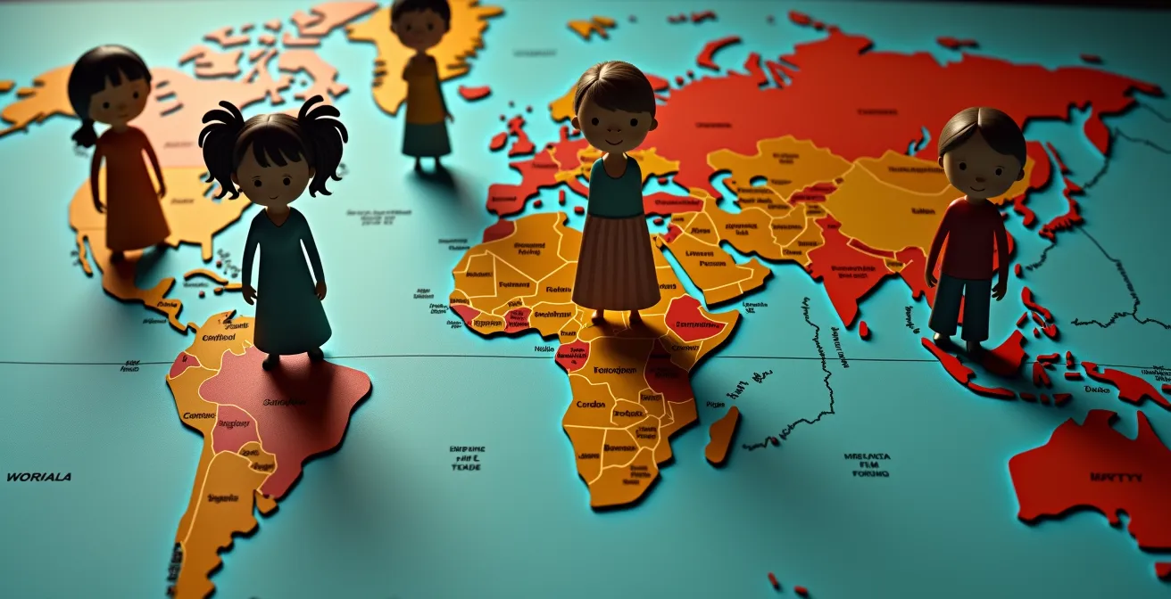 Image symbolisant la répétition de stéréotypes culturels au cinéma, avec des personnages et ambiances codifiés.