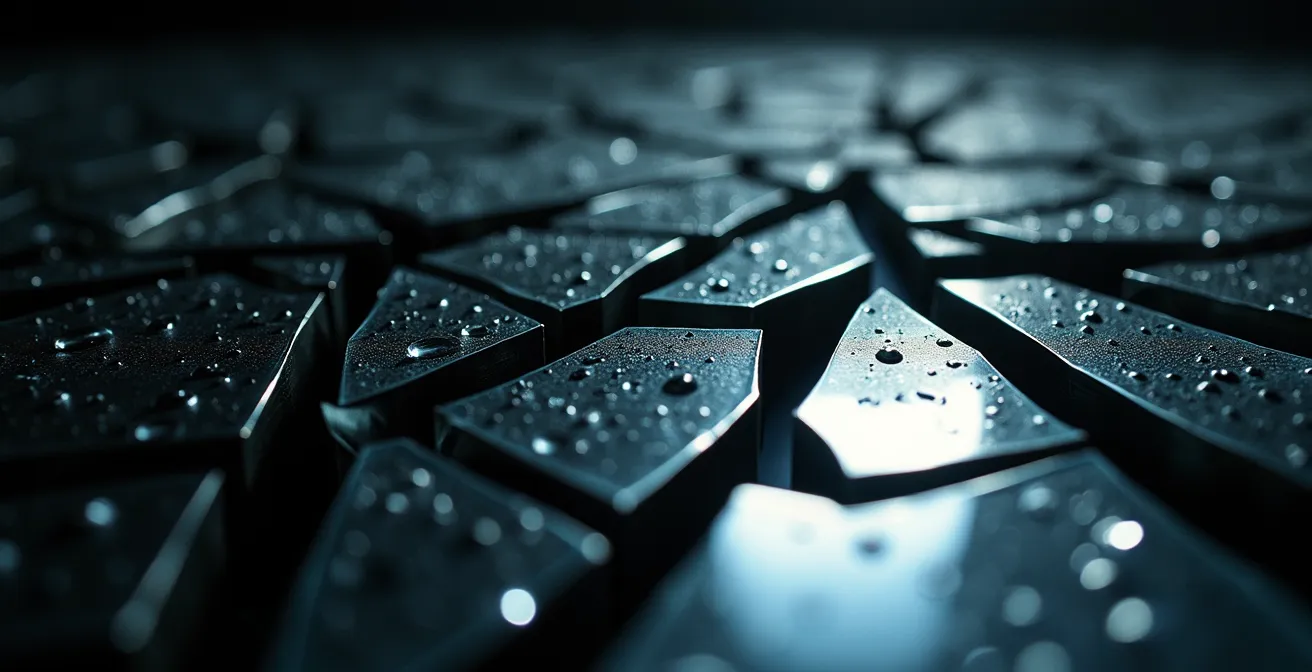 Un miroir brisé reflétant des fragments de lumière, métaphore de la personnalité complexe d'un anti-héros.