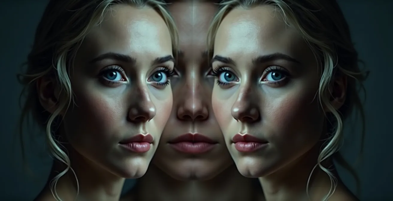 Composition visuelle abstraite représentant les multiples facettes d'un personnage complexe