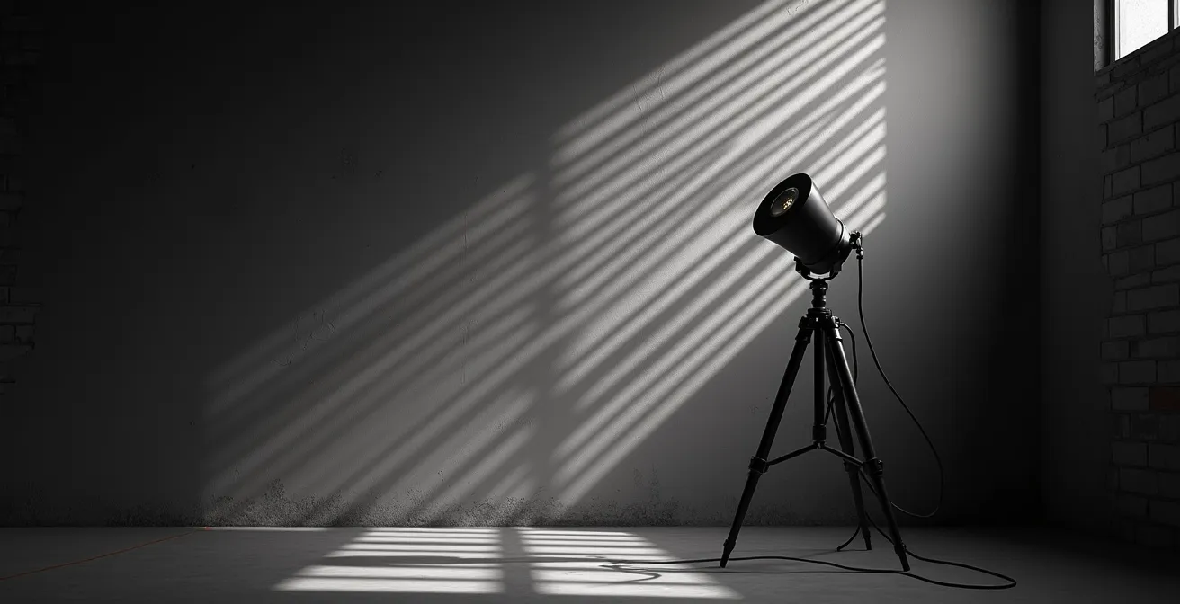 Démonstration de l'éclairage cinématographique créant des ombres dramatiques dans une scène